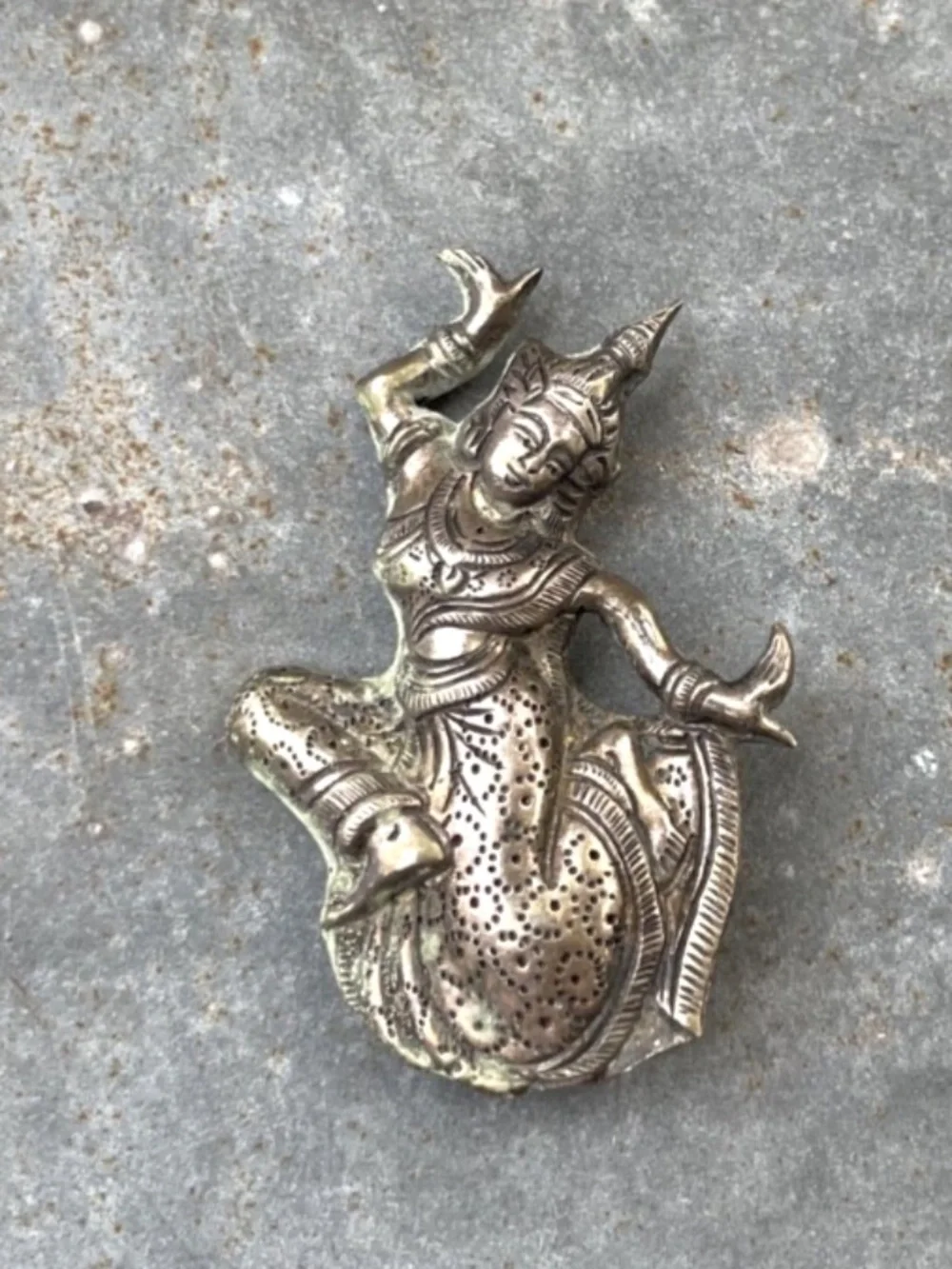 Vintage Siam Silver Goddess Dancer Brooch